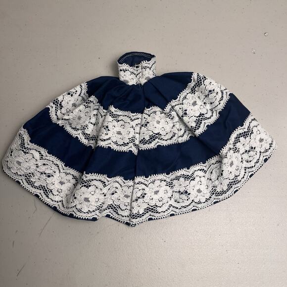 Vintage Handmade Barbie Dress Southern Belle Gown Navy Blue White Lace OOAK - Picture 13 of 16